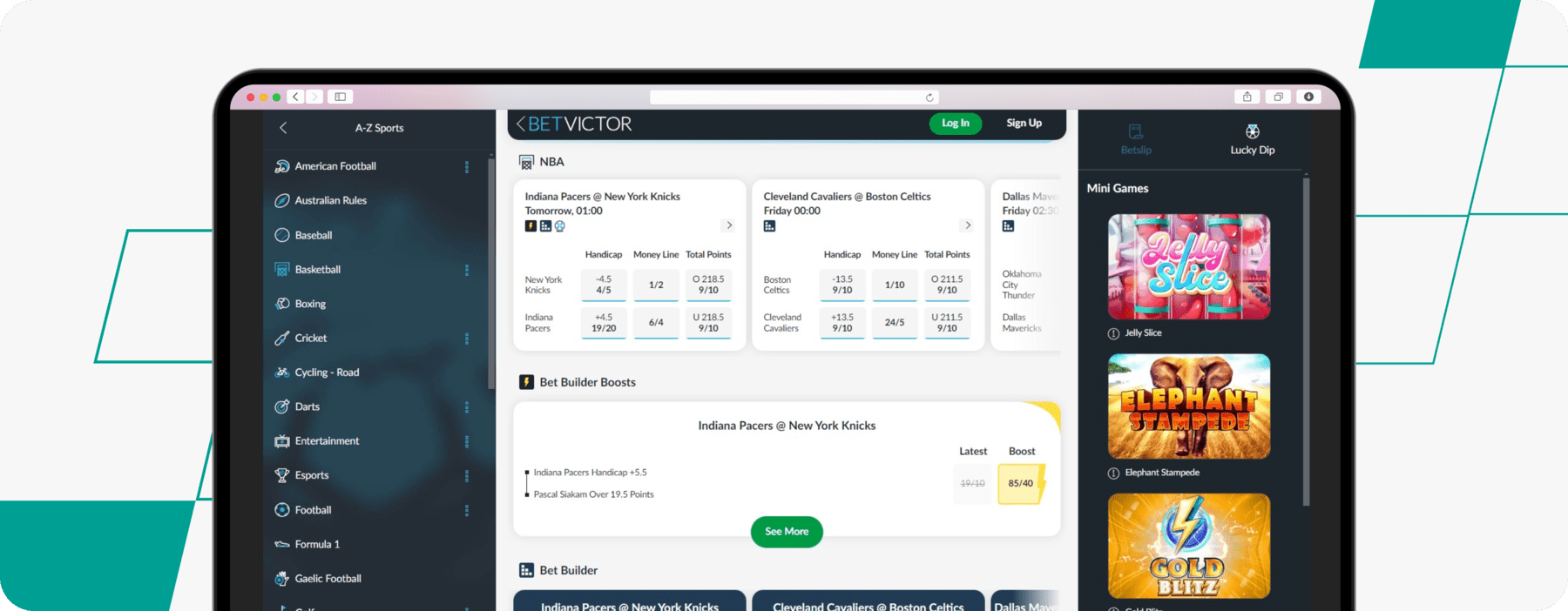 screenshot of betvictor nba betting page